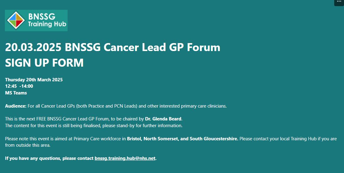 2025.03.20 BNSSG TH Cancer Lead GP Forum March